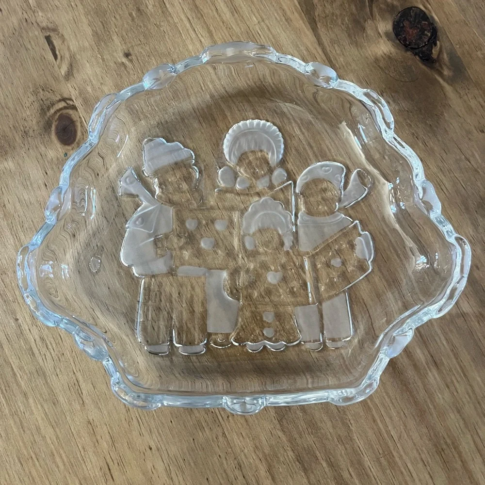 Vintage Mikasa Carolers Candy‎ Dish/ Nuts Frosted Glass (8in by 6in)